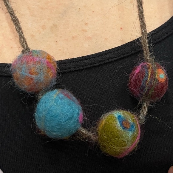 Multi Colored Handmade Wool Felted Ball Necklaces (Statement Jewelry) - Picture 3 of 6